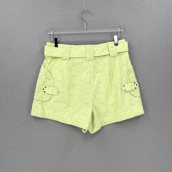 DEREK LAM 10 CROSBY Shorts Womens 10 Matcha Green Monterey Belted Floral Eyelet - Picture 6 of 16